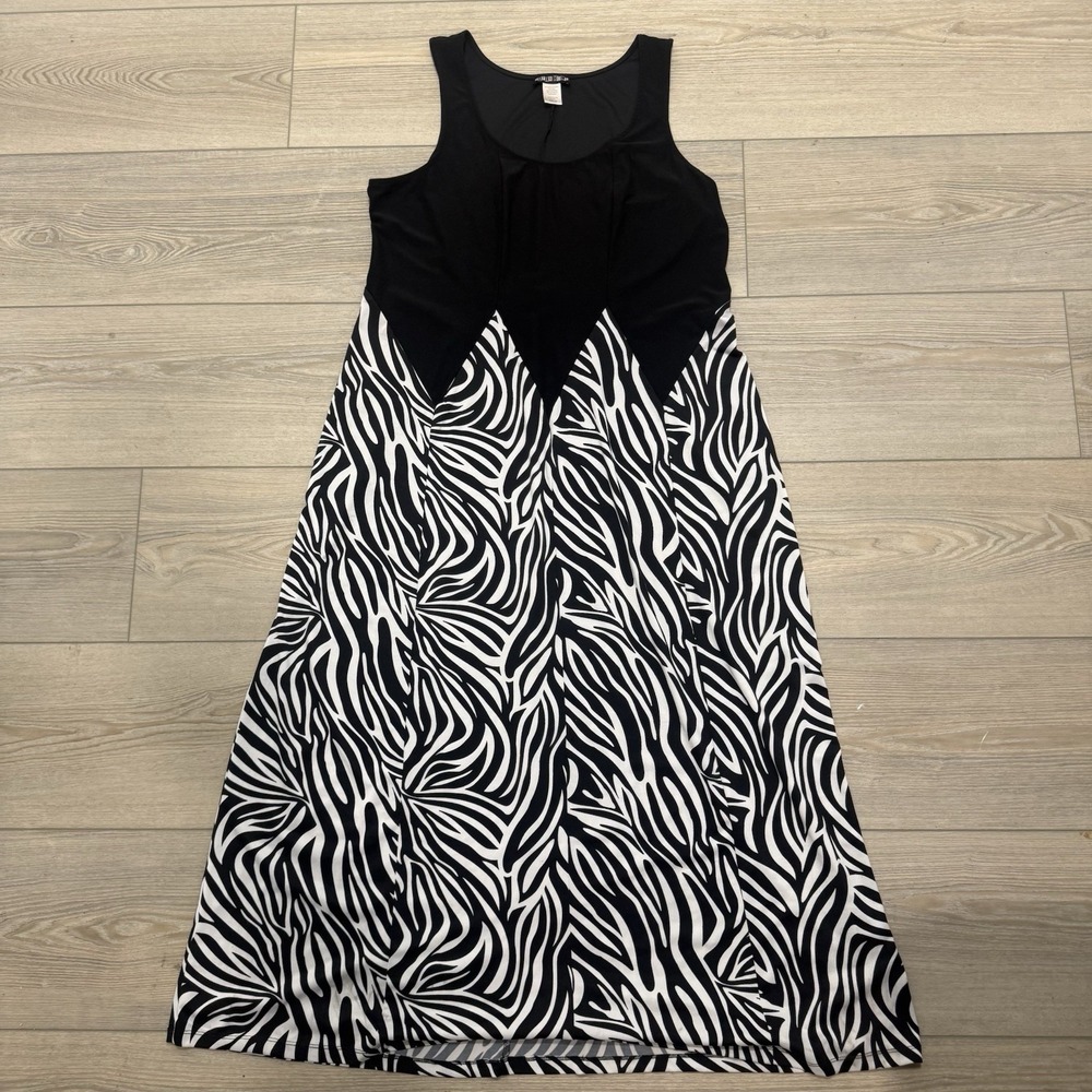 Paper Doll 2X Zebra Print Sleeveless Dress Black White Stretch